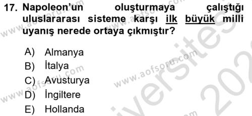 Siyasi Tarih 1 Dersi 2021 - 2022 Yılı (Vize) Ara Sınavı 17. Soru