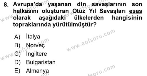 Siyasi Tarih 1 Dersi 2021 - 2022 Yılı (Vize) Ara Sınavı 8. Soru