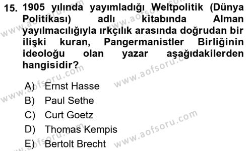 Siyasi Tarih 1 Dersi 2022 - 2023 Yılı (Final) Dönem Sonu Sınavı 15. Soru