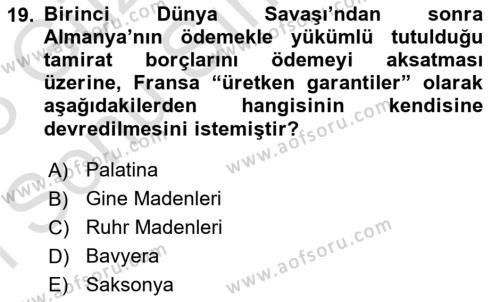 Siyasi Tarih 1 Dersi 2022 - 2023 Yılı (Final) Dönem Sonu Sınavı 19. Soru