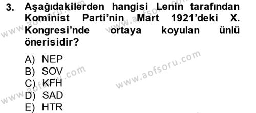 Siyasi Tarih 2 Dersi 2012 - 2013 Yılı (Vize) Ara Sınavı 3. Soru