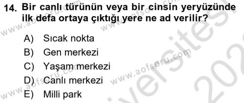 Genel Biyoloji Dersi 2021 - 2022 Yılı (Vize) Ara Sınavı 14. Soru