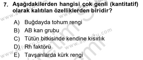 Genel Biyoloji Dersi 2021 - 2022 Yılı (Vize) Ara Sınavı 7. Soru