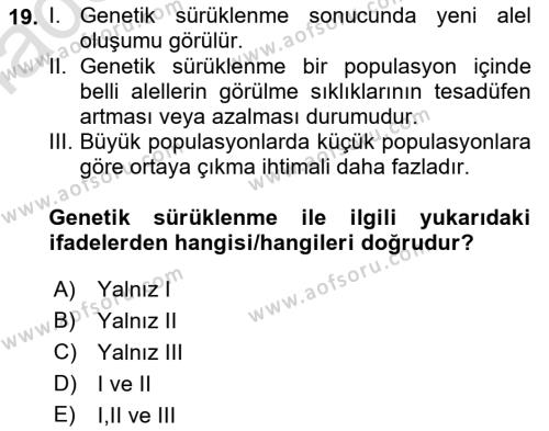 Genel Biyoloji Dersi 2022 - 2023 Yılı (Vize) Ara Sınavı 19. Soru