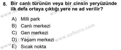 Genel Biyoloji Dersi 2022 - 2023 Yılı Yaz Okulu Sınavı 8. Soru