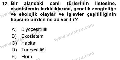 Genel Biyoloji Dersi 2023 - 2024 Yılı (Vize) Ara Sınavı 12. Soru