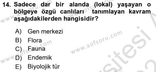 Genel Biyoloji Dersi 2023 - 2024 Yılı (Vize) Ara Sınavı 14. Soru