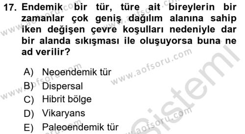 Genel Biyoloji Dersi 2023 - 2024 Yılı (Vize) Ara Sınavı 17. Soru