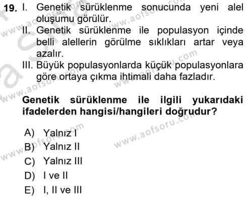 Genel Biyoloji Dersi 2023 - 2024 Yılı (Vize) Ara Sınavı 19. Soru