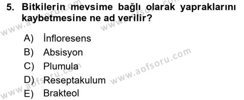 Genel Biyoloji Dersi 2023 - 2024 Yılı (Final) Dönem Sonu Sınavı 5. Soru