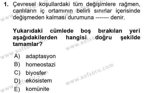 Genel Biyoloji Dersi 2023 - 2024 Yılı Yaz Okulu Sınavı 1. Soru