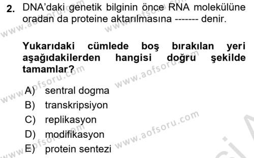 Genel Biyoloji Dersi 2023 - 2024 Yılı Yaz Okulu Sınavı 2. Soru