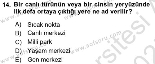 Genel Biyoloji Dersi 2024 - 2025 Yılı (Vize) Ara Sınavı 14. Soru