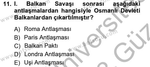 Atatürk İlkeleri Ve İnkılap Tarihi 1 Dersi 2012 - 2013 Yılı (Vize) Ara Sınavı 11. Soru