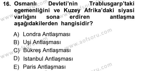 Atatürk İlkeleri Ve İnkılap Tarihi 1 Dersi 2012 - 2013 Yılı (Vize) Ara Sınavı 16. Soru
