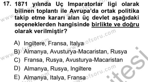 Atatürk İlkeleri Ve İnkılap Tarihi 1 Dersi 2012 - 2013 Yılı (Vize) Ara Sınavı 17. Soru