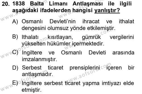Atatürk İlkeleri Ve İnkılap Tarihi 1 Dersi 2012 - 2013 Yılı (Vize) Ara Sınavı 20. Soru
