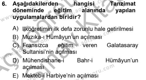 Atatürk İlkeleri Ve İnkılap Tarihi 1 Dersi 2012 - 2013 Yılı (Vize) Ara Sınavı 6. Soru