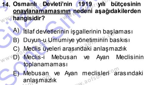 Atatürk İlkeleri Ve İnkılap Tarihi 1 Dersi 2013 - 2014 Yılı (Final) Dönem Sonu Sınavı 14. Soru