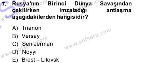 Atatürk İlkeleri Ve İnkılap Tarihi 1 Dersi 2013 - 2014 Yılı (Final) Dönem Sonu Sınavı 7. Soru