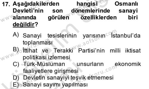 Atatürk İlkeleri Ve İnkılap Tarihi 1 Dersi 2013 - 2014 Yılı Tek Ders Sınavı 17. Soru