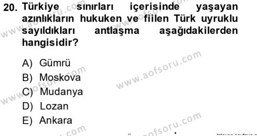 Atatürk İlkeleri Ve İnkılap Tarihi 1 Dersi 2013 - 2014 Yılı Tek Ders Sınavı 20. Soru