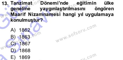 Atatürk İlkeleri Ve İnkılap Tarihi 1 Dersi 2014 - 2015 Yılı (Vize) Ara Sınavı 13. Soru