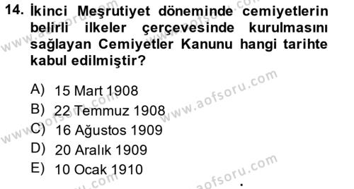 Atatürk İlkeleri Ve İnkılap Tarihi 1 Dersi 2014 - 2015 Yılı (Vize) Ara Sınavı 14. Soru