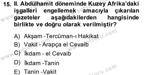 Atatürk İlkeleri Ve İnkılap Tarihi 1 Dersi 2014 - 2015 Yılı (Vize) Ara Sınavı 15. Soru