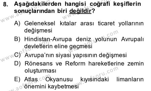Atatürk İlkeleri Ve İnkılap Tarihi 1 Dersi 2014 - 2015 Yılı (Final) Dönem Sonu Sınavı 8. Soru