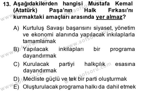 Atatürk İlkeleri Ve İnkılap Tarihi 1 Dersi 2014 - 2015 Yılı Tek Ders Sınavı 13. Soru