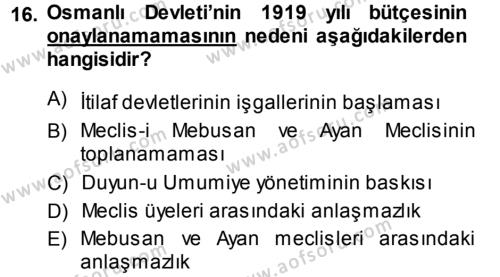 Atatürk İlkeleri Ve İnkılap Tarihi 1 Dersi 2014 - 2015 Yılı Tek Ders Sınavı 16. Soru