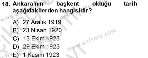 Atatürk İlkeleri Ve İnkılap Tarihi 1 Dersi 2014 - 2015 Yılı Tek Ders Sınavı 18. Soru
