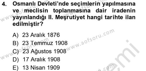Atatürk İlkeleri Ve İnkılap Tarihi 1 Dersi 2014 - 2015 Yılı Tek Ders Sınavı 4. Soru