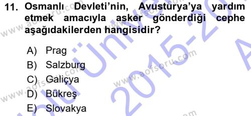 Atatürk İlkeleri Ve İnkılap Tarihi 1 Dersi 2015 - 2016 Yılı (Vize) Ara Sınavı 11. Soru