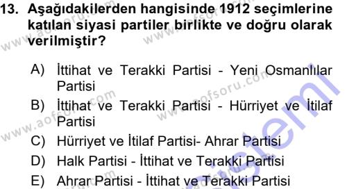 Atatürk İlkeleri Ve İnkılap Tarihi 1 Dersi 2015 - 2016 Yılı (Vize) Ara Sınavı 13. Soru