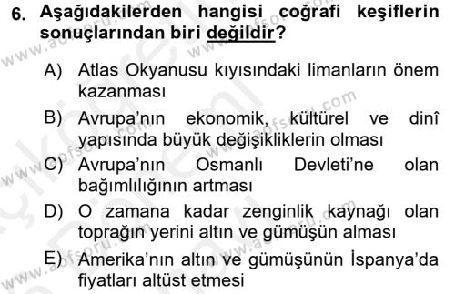 Atatürk İlkeleri Ve İnkılap Tarihi 1 Dersi 2015 - 2016 Yılı Tek Ders Sınavı 6. Soru