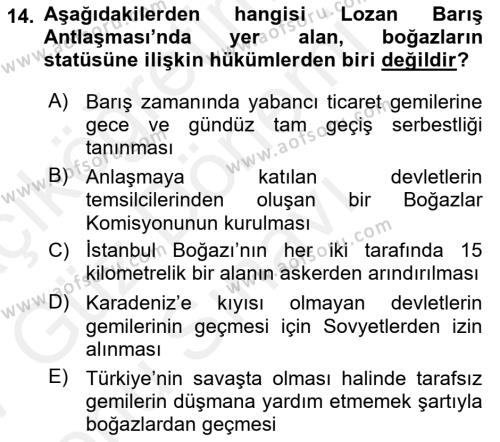 Atatürk İlkeleri Ve İnkılap Tarihi 1 Dersi 2016 - 2017 Yılı (Final) Dönem Sonu Sınavı 14. Soru
