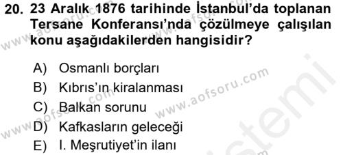 Atatürk İlkeleri Ve İnkılap Tarihi 1 Dersi 2017 - 2018 Yılı (Final) Dönem Sonu Sınavı 20. Soru