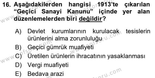 Atatürk İlkeleri Ve İnkılap Tarihi 1 Dersi 2018 - 2019 Yılı 3 Ders Sınavı 16. Soru