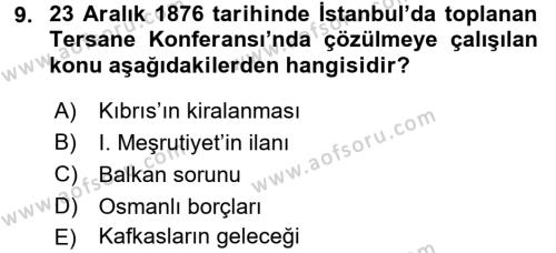 Atatürk İlkeleri Ve İnkılap Tarihi 1 Dersi 2018 - 2019 Yılı (Vize) Ara Sınavı 9. Soru