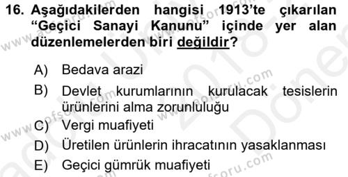 Atatürk İlkeleri Ve İnkılap Tarihi 1 Dersi 2018 - 2019 Yılı (Final) Dönem Sonu Sınavı 16. Soru