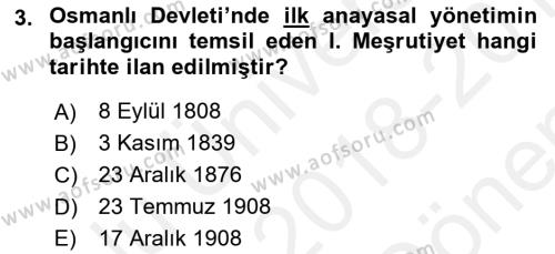 Atatürk İlkeleri Ve İnkılap Tarihi 1 Dersi 2018 - 2019 Yılı (Final) Dönem Sonu Sınavı 3. Soru