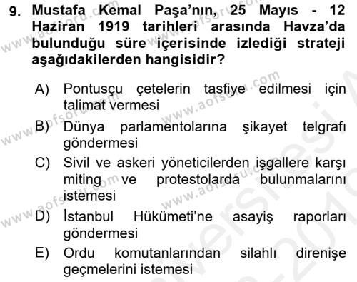 Atatürk İlkeleri Ve İnkılap Tarihi 1 Dersi 2018 - 2019 Yılı (Final) Dönem Sonu Sınavı 9. Soru