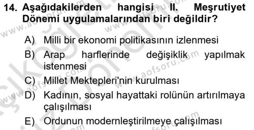 Atatürk İlkeleri Ve İnkılap Tarihi 1 Dersi 2019 - 2020 Yılı (Vize) Ara Sınavı 14. Soru