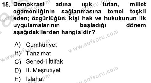 Atatürk İlkeleri Ve İnkılap Tarihi 1 Dersi 2019 - 2020 Yılı (Vize) Ara Sınavı 15. Soru