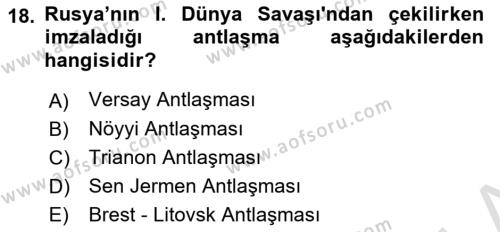 Atatürk İlkeleri Ve İnkılap Tarihi 1 Dersi 2019 - 2020 Yılı (Vize) Ara Sınavı 18. Soru