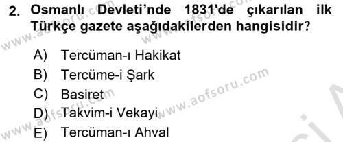 Atatürk İlkeleri Ve İnkılap Tarihi 1 Dersi 2019 - 2020 Yılı (Vize) Ara Sınavı 2. Soru