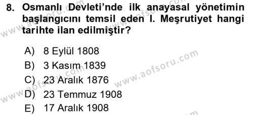 Atatürk İlkeleri Ve İnkılap Tarihi 1 Dersi 2019 - 2020 Yılı (Vize) Ara Sınavı 8. Soru