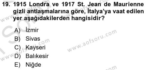 Atatürk İlkeleri Ve İnkılap Tarihi 1 Dersi 2019 - 2020 Yılı (Final) Dönem Sonu Sınavı 19. Soru